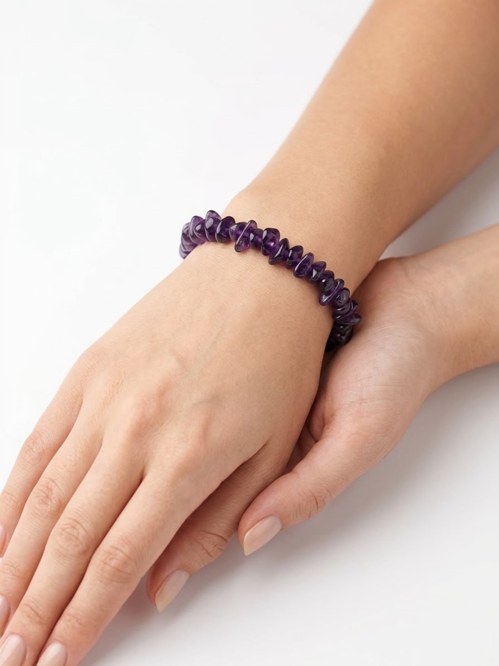 Genuine Amethyst Bead Stretch Bracelet - Purple